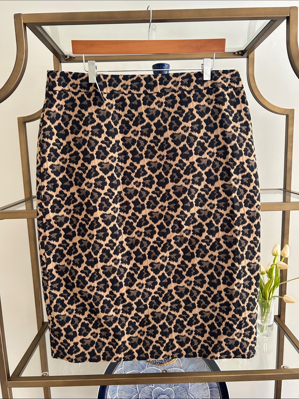 NWT Talbots Leopard Print Pencil Skirt in Black and Tan